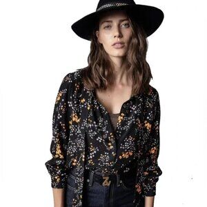 Zadig & Voltaire Taos Tunic Floral Button Top Blouse Shirt Women's Small